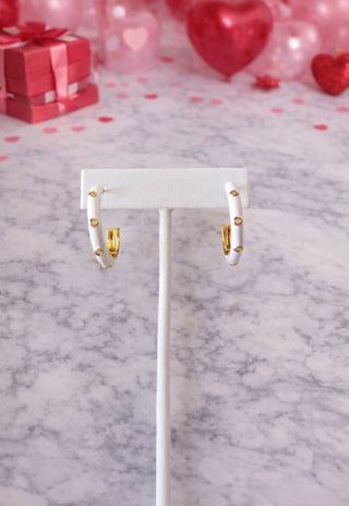 CZ Enamel Hoops - Dear GigiWhite