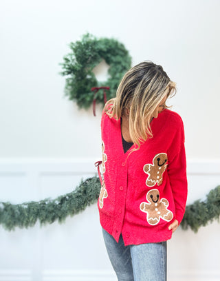 Gingerbread Knit Cardigan Red