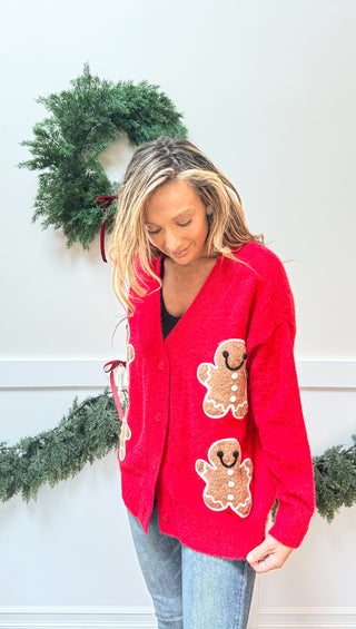 Gingerbread Knit Cardigan Red