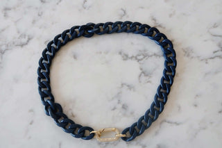 Enamel Chain with CZ Carabiner - Dear GigiNavy