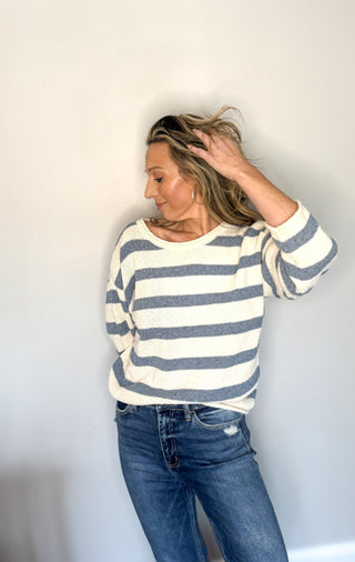 Jane Boat Neck Striped Texture Knit Sweater - Dear GigiS