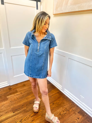 Washed Denim Zipped Mini Dress - Dear GigiSmall
