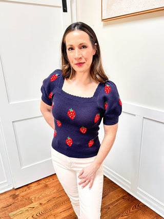 Strawberry Bubble Sleeve Sweater Top - Dear GigiS