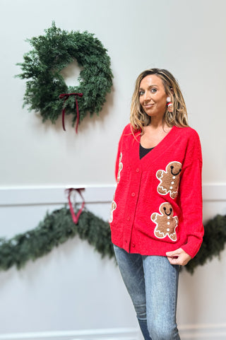 Gingerbread Knit Cardigan Red