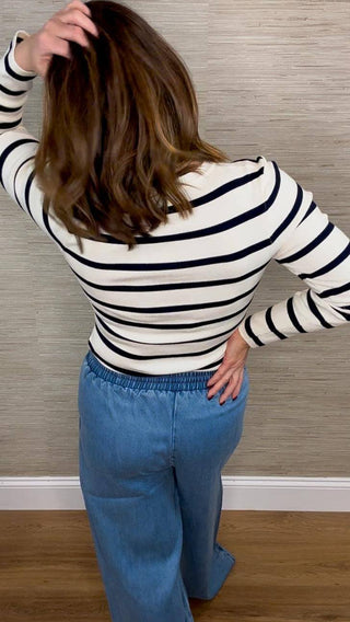 Cream and Navy Bodysuit - Dear GigiXS