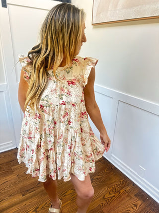 Natural Flutter Sleeve Mini Dress - Dear GigiSmall