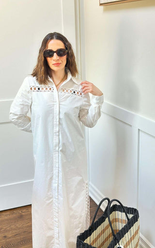 White Collared Button Down Midi Dress - Dear GigiXS