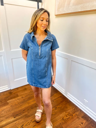Washed Denim Zipped Mini Dress - Dear GigiSmall