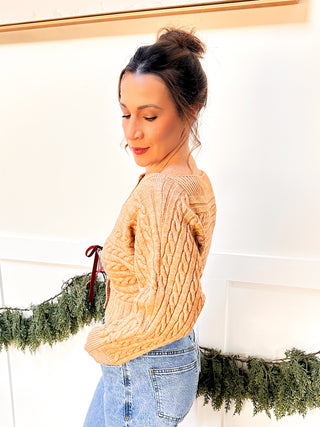 Off-the-Shoulder Cable Knit Sweater