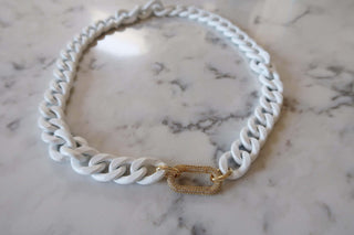 Enamel Chain with CZ Carabiner - Dear GigiWhite