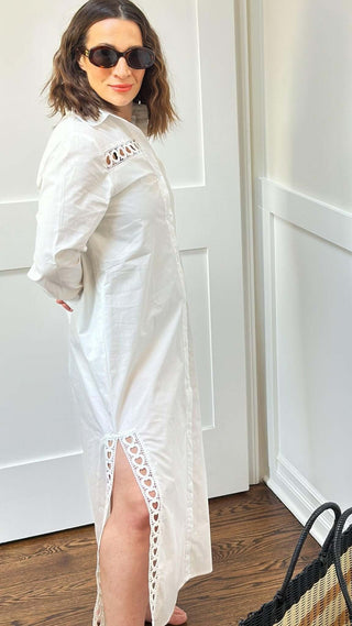 White Collared Button Down Midi Dress - Dear GigiXS