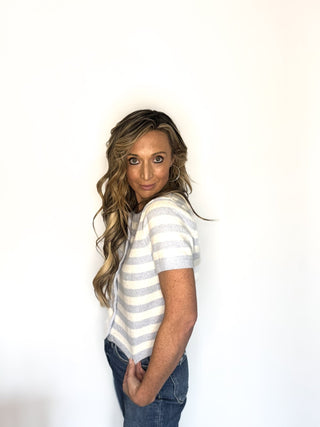 Blue and White Striped Caridgan - Dear GigiXS