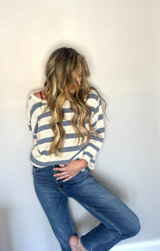 Jane Boat Neck Striped Texture Knit Sweater - Dear GigiS