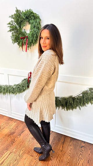 The Campbell Set — oat knit sweater and pleated mini skirt