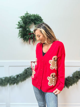 Gingerbread Knit Cardigan Red