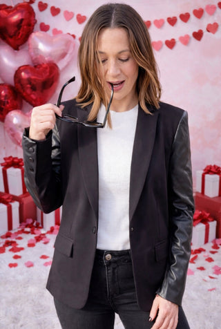 The Black Faux Leather Blazer - Dear GigiSmall