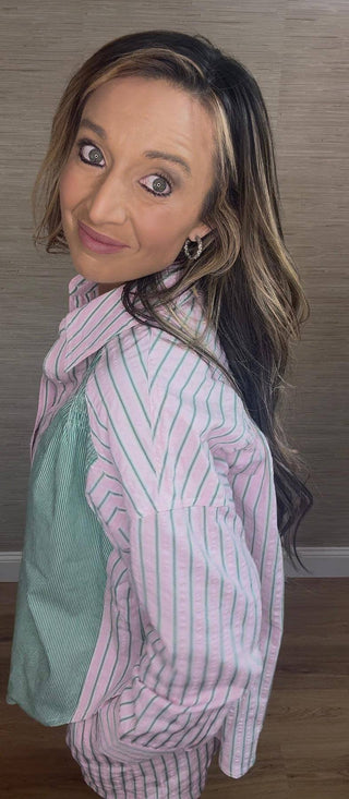 Pink and Green Short and Button Up Set - Dear GigiS