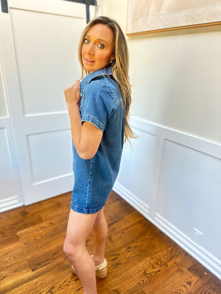 Washed Denim Zipped Mini Dress - Dear GigiSmall