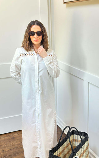 White Collared Button Down Midi Dress - Dear GigiXS