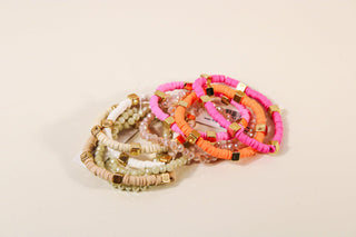 Bead & Metal Square Bracelet Set - Dear GigiOffwhite