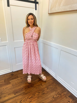 Printed Pleated Midi Dress - Dear GigiSmall