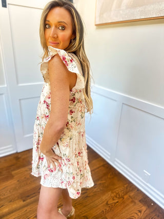 Natural Flutter Sleeve Mini Dress - Dear GigiSmall