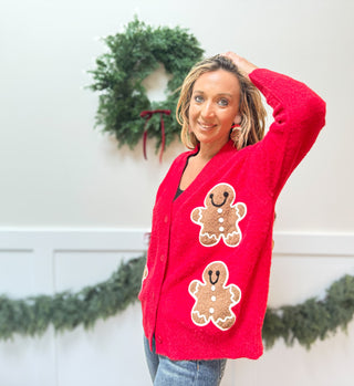 Gingerbread Knit Cardigan Red