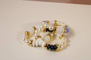 Pearl & Color Rondelle Beads Bracelet - Dear GigiBlack