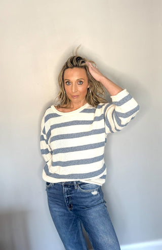 Jane Boat Neck Striped Texture Knit Sweater - Dear GigiS