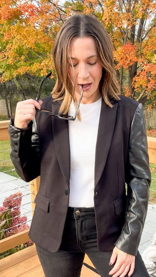 The Black Faux Leather Blazer - Dear GigiSmall