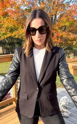 The Black Faux Leather Blazer - Dear GigiSmall