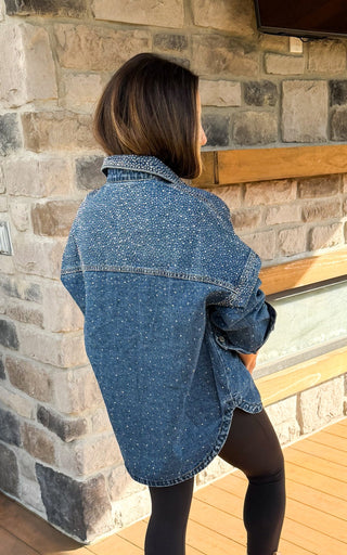 Celeste Rhinestone Denim Shacket - Dear GigiS