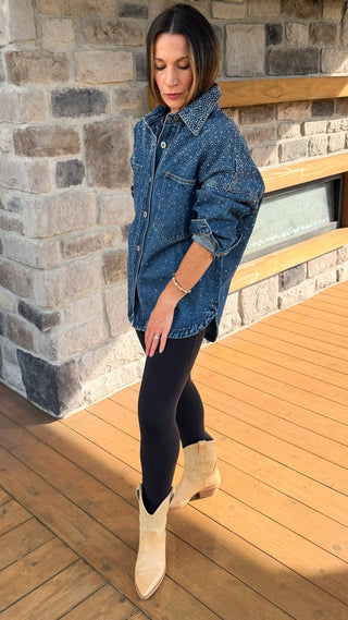 Celeste Rhinestone Denim Shacket - Dear GigiS