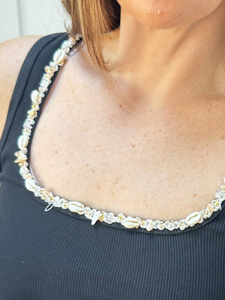 Black Ribbed Tank with Shell Detail Neckline - Dear GigiS