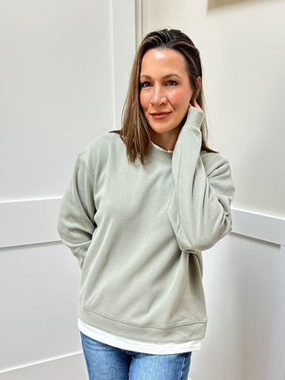 Layered Ease Crewneck Sage - Dear GigiS