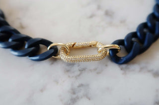 Enamel Chain with CZ Carabiner - Dear GigiNavy