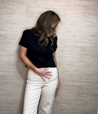 Cropped Crewneck T Shirt - Dear GigiWhiteSmall