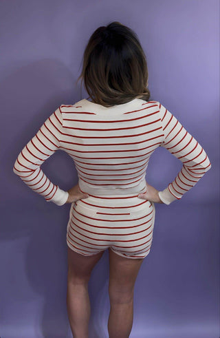 Ivory Striped Cardigan and Short Set - Dear GigiS