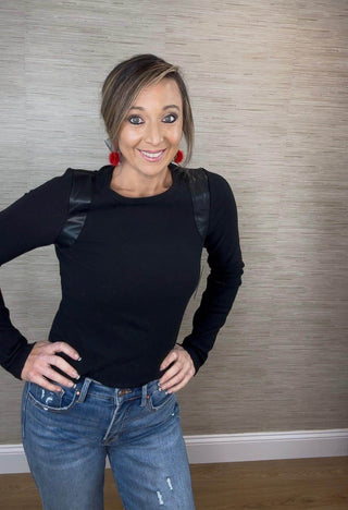 Leather Black Long Sleeve Top - Dear GigiS