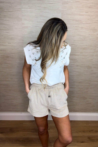 Woven Ribbed Lounge Shorts - Dear GigiSmallTaupe