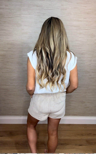 Woven Ribbed Lounge Shorts - Dear GigiSmallTaupe