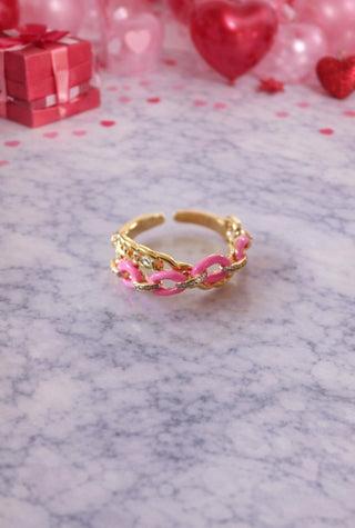 Enamel Chain Ring - Dear GigiPink