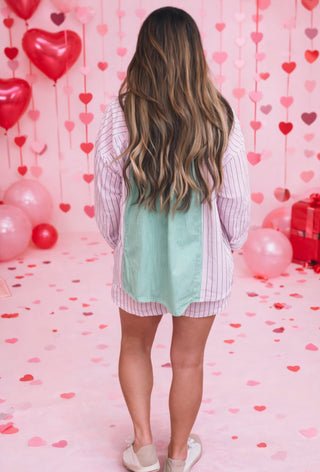 Pink and Green Short and Button Up Set - Dear GigiS