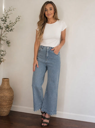 Scalloped Cut Out Jeans - Dear GigiS