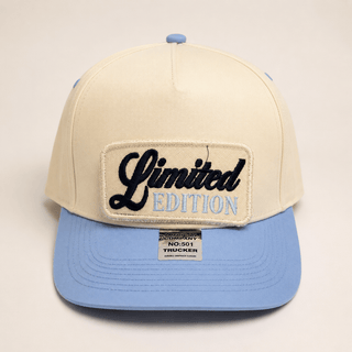 Limited Edition Trucker Hat – Cream & Powder Blue - Dear Gigi